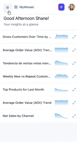 MetricMosaic mobile dashboard